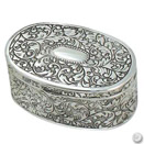 OVAL JEWELRY BOX, ANTIQUE SILVERPLATE