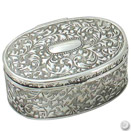 OVAL JEWELRY BOX, ANTIQUE SILVERPLATE, 3 1/2