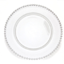 GLASS CHARGER PLATE, CLEAR BEADED EDGE DESIGN, SET/4