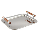 RECTANGULAR TRAYS WITH WOOD HANDLES, STAINLESS STEEL