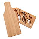 RUBBER WOOD CHEESE BOARD WITH 3 UTENSILS, BOTTLE SHAPED 