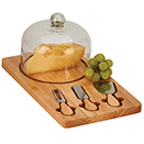 RUBBER WOOD BOARD WITH CHEESE DOME & 3 UTENSILS