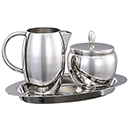 CREAM & SUGAR SET WITH TRAY, 3 PC SET, HIGH POLISHED 18/8 STAINLESS