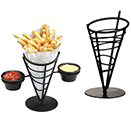 FRY CUPS AND HOLDERS, CONICAL STYLE, BLACK WROUGHT IRON