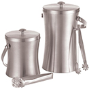 ICE BUCKETS WITH TONGS AND LID, DOUBLE WALL, SATIN FINISH STAINLESS