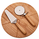 RUBBER WOOD PIZZA BOARD WITH 2 UTENSILS