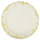 DINNERWARE, ROUND PLATE, BONE WITH GOLD, HERITAGE DESIGN, DISPOSABLE PLASTIC,  - 10