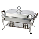 CROWN LIFT OFF RECTANGULAR CHAFER, WOOD HANDLES, STAINLESS