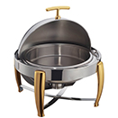 VIRTUOSO ROUND ROLL TOP CHAFER, GOLD ACCENT, 18/8 STAINLESS