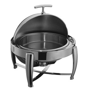 6 Qt. Round Stainless Roll Top Chafer, Mirror Finish