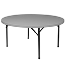 ROUND PLASTIC BLOW MOLD FOLDING TABLES, POLY TOP