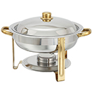 MALIBU ROUND CHAFER, LIFT OFF LID, STAINLESS WITH GOLD ACCENT