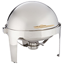 ADAGIO 7 QT. ROUND ROLL TOP CHAFER, GOLD HANDLE, STAINLESS