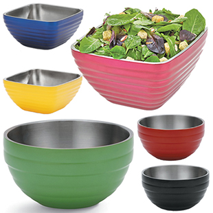 Colored Double Wall Insulated Serving Bowls Square 1.8 Qt | Caterers Warehouse