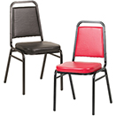 CHAIRS WITH METAL FRAME, SQUARE BACK STACK STYLE, COLORED PADS
