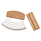 KITCHEN ULU KNIFE WITH WOOD HANDLE & STAND, STAINLESS 