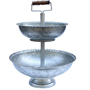 DISPLAY STAND WITH GOLD BEAD EDGE BOWL, 2 TIER, GALVANIZED