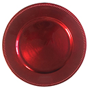 ACRYLIC CHARGER PLATE, RED BEADED EDGE DESIGN, RED
