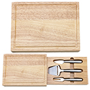 WOOD CHEESEBOARD WITH 3 STAINLESS CHEESE UTENSILS