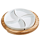 5 PC ROUND SERVING SET WITH 4 DISHES AND WOOD BOARD