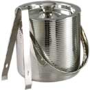 ICE BUCKET WITH TONGS, LINES DESIGN, DOUBLE WALL, STAINLESS