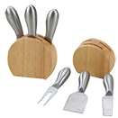 WOOD BLOCK WITH 3 STAINLESS CHEESE UTENSILS