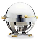 SATELLITE ROUND ROLLTOP CHAFER, GOLD ACCENTS,18/10 STAINLESS