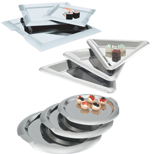 SHAPED SERVING TRAYS, STAINLESS