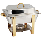 RECTANGULAR CHAFER, LIFT OFF LID, STAINLESS WITHGOLD ACCENT