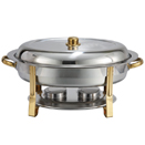 MALIBU OVAL CHAFER, LIFT OFF LID, STAINLESS WITH GOLD ACCENT, 6 QT.
