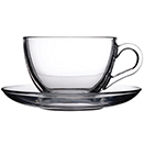 CUP WITH SAUCER, CLEAR GLASS, PKG/2 DOZ.