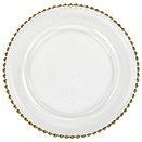 GLASS CHARGER PLATE,  GOLD BEADED EDGE DESIGN, SET/4