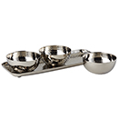 STAINLESS HAMMERED TRAY W/3 BOWL SET