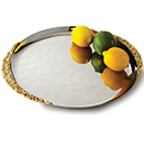 TRAY, LUNAR, STAINLESS STEEL WITH GOLD HANDLE