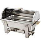 OBLONG ROLL TOP CHAFER, STAINLESS WITH GOLD ACCENT