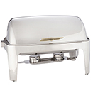 ADAGIO FULL SIZE RECTANGULAR ROLL TOP CHAFER, GOLD HANDLE, STAINLESS