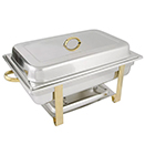 RECTANGULAR CHAFER, LIFT OFF LID, STAINLESS WITH GOLD ACCENT