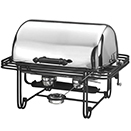 MESA RECTANGULAR ROLL TOP CHAFER, STAINLESS COVER, WROUGHT IRON TRIM