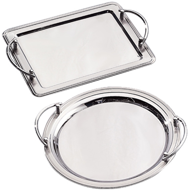 STAINLESS SERVING TRAYS W/HANDLES