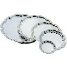 CHIPPENDALE ROUND TRAYS, PLAIN CENTER, STAINLESS STEEL 