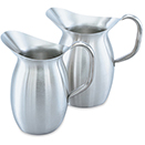 PITCHERS, BELL SHAPED, HOLLOWED HANDLE, SATIN FINISH STAINLESS STEEL