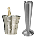 WINE BUCKET AND STAND, SWIRL STYLE, STAINLESS