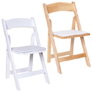FOLDING CHAIRS WITH REMOVABLE VINYL SEAT CUSHIONS, WOOD