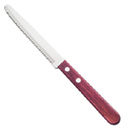 STEAK KNIFE, RED STEER, ROUNDED TIP, RED POLYWOOD HANDLE, PKG/1 DOZ.